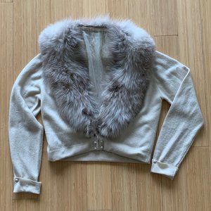Vintage Bernard Altman 100% Cashmere Cardigan With Fur Collar